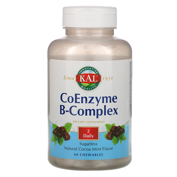 KAL, Coenzyme B-Complex, Natural Cocoa Mint, 60 Chewables 1 KAL, Coenzyme B-Complex, Natural Cocoa Mint, 60 Chewables