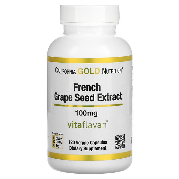 California Gold Nutrition, French Grape Seed Extract, VitaFlavan, 100 mg, 120 Veggie Capsules 1 California Gold Nutrition, French Grape Seed Extract, VitaFlavan, 100 mg, 120 Veggie Capsules