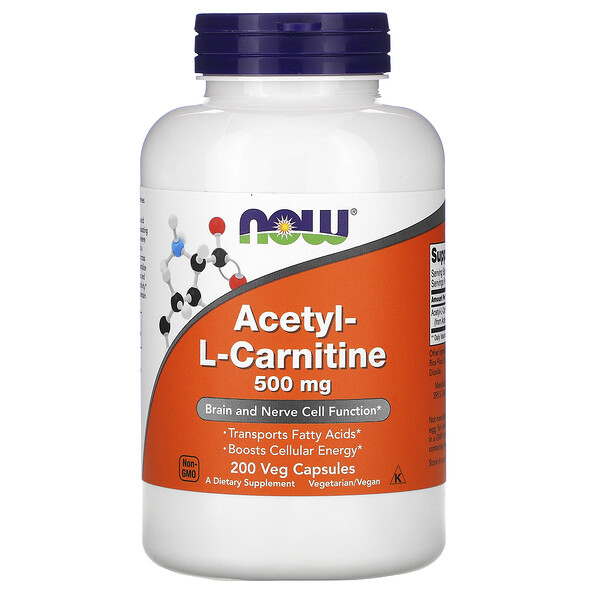 NOW Foods, Acetyl-L-Carnitine, 500 mg, 200 Veg Capsules 1 NOW Foods, Acetyl-L-Carnitine, 500 mg, 200 Veg Capsules