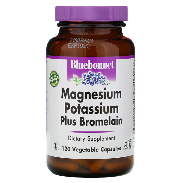 Bluebonnet Nutrition, Magnesium Potassium Plus Bromelain, 120 Vcaps 1 Bluebonnet Nutrition, Magnesium Potassium Plus Bromelain, 120 Vcaps