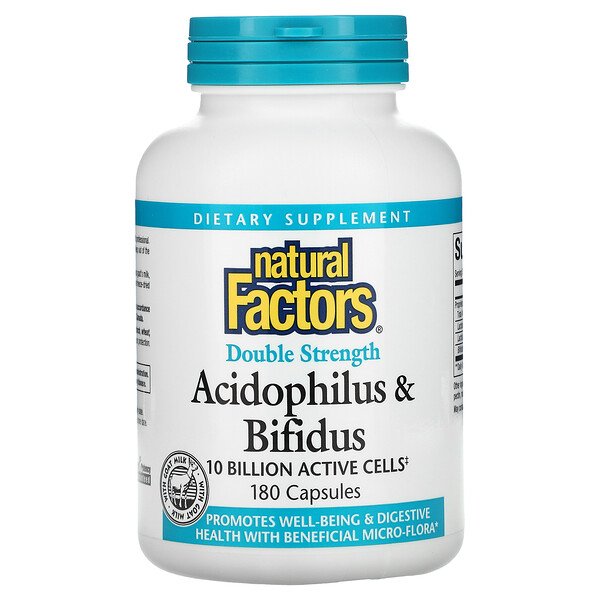 Natural Factors, Acidophilus & Bifidus, Double Strength, 10 Billion, 180 Capsules 1 Natural Factors, Acidophilus & Bifidus, Double Strength, 10 Billion, 180 Capsules