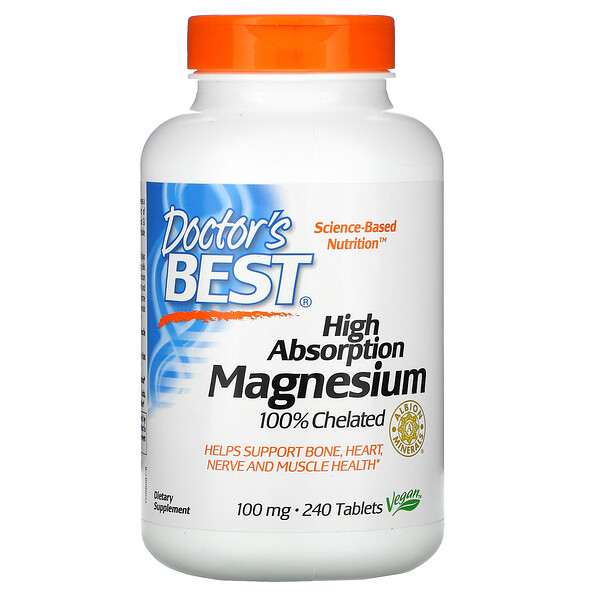 Doctor's Best, High Absorption Magnesium 100% Chelated with Albion Minerals, 100 mg, 240 Tablets 1 Doctor's Best, High Absorption Magnesium 100% Chelated with Albion Minerals, 100 mg, 240 Tablets