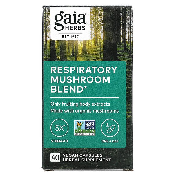 Gaia Herbs, Respiratory Mushroom Blend, 40 Vegan Capsules 1 Gaia Herbs, Respiratory Mushroom Blend, 40 Vegan Capsules