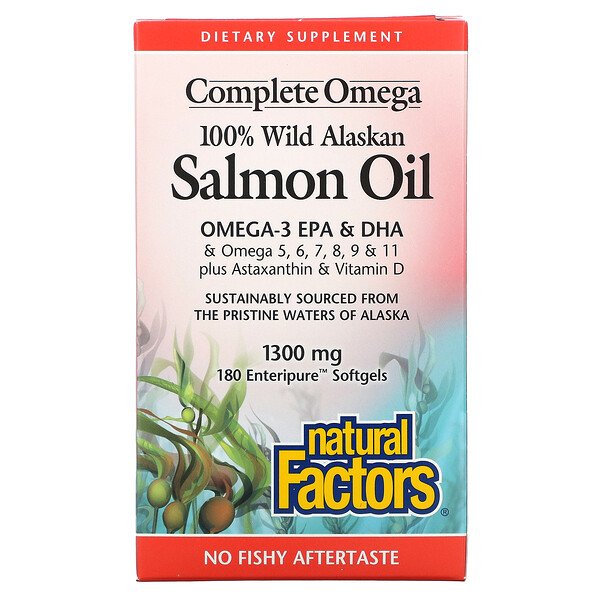 Natural Factors, 100% Wild Alaskan Salmon Oil, 1300 mg , 180 Enteripure Softgels 1 Natural Factors, 100% Wild Alaskan Salmon Oil, 1300 mg , 180 Enteripure Softgels