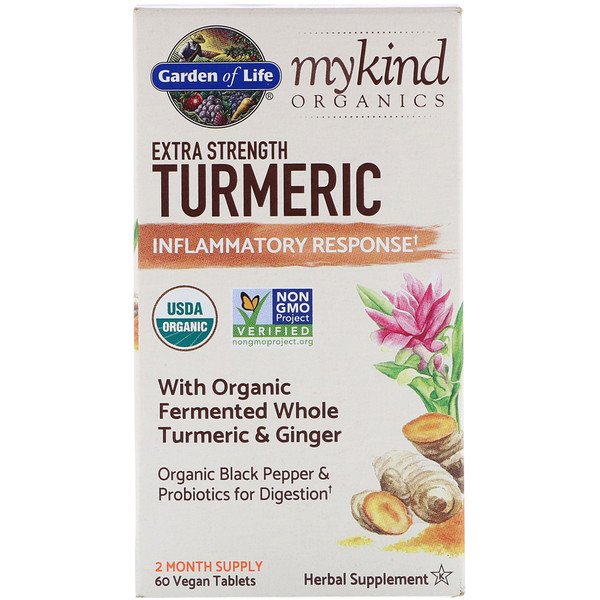 Garden of Life, MyKind Organics, Extra Strength Turmeric, Inflammatory Response, 60 Vegan Tablets 1 Garden of Life, MyKind Organics, Extra Strength Turmeric, Inflammatory Response, 60 Vegan Tablets
