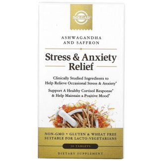 Solgar, Stress & Anxiety Relief, Ashwagandha and Saffron, 30 Tablets
