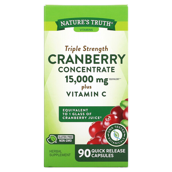 Nature's Truth, Triple Strength Cranberry Concentrate Plus Vitamin C, 15,000 mg, 90 Quick Release Capsules 1 Nature's Truth, Triple Strength Cranberry Concentrate Plus Vitamin C, 15,000 mg, 90 Quick Release Capsules