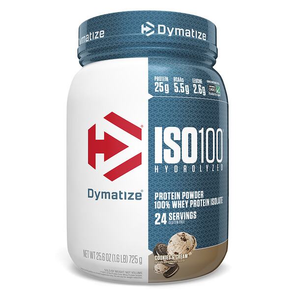Dymatize Nutrition, ISO100 Hydrolyzed, 100% Whey Protein Isolate, Cookies & Cream, 1.6 lbs (725 g)