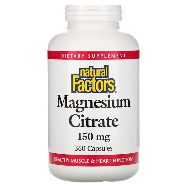 Natural Factors, Magnesium Citrate, 150 mg, 360 Capsules 1 Natural Factors, Magnesium Citrate, 150 mg, 360 Capsules