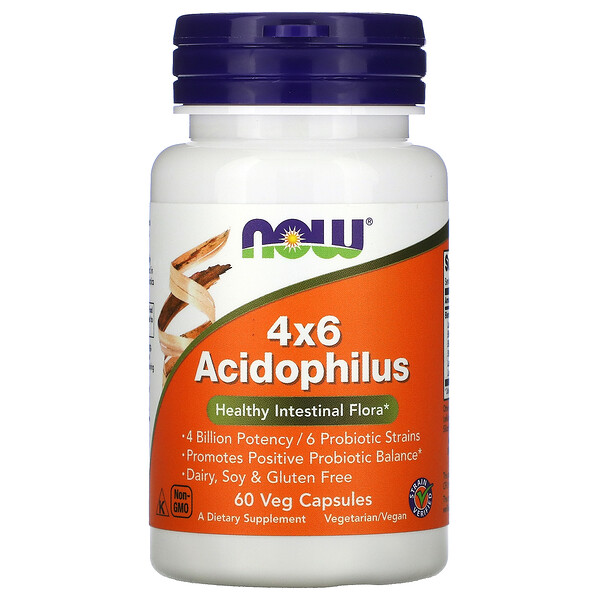 NOW Foods, 4x6 Acidophilus, 60 Veg Capsules 1 NOW Foods, 4x6 Acidophilus, 60 Veg Capsules