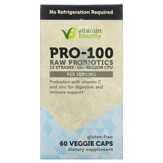 Vitamin Bounty, PRO-100 Raw Probiotics, 100 Billion CFU, 60 Veggie Caps