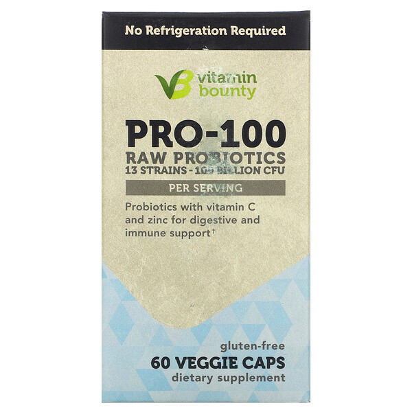 Vitamin Bounty, PRO-100 Raw Probiotics, 100 Billion CFU, 60 Veggie Caps 1 Vitamin Bounty, PRO-100 Raw Probiotics, 100 Billion CFU, 60 Veggie Caps