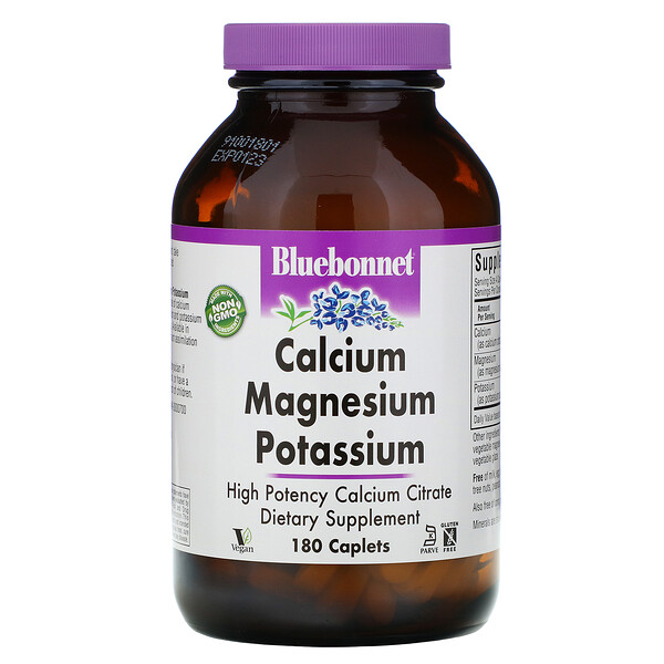 Bluebonnet Nutrition, Calcium Magnesium Potassium, 180 Caplets 1 Bluebonnet Nutrition, Calcium Magnesium Potassium, 180 Caplets