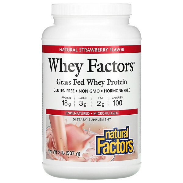 Natural Factors, Whey Factors, Grass Fed Whey Protein, Natural Strawberry, 2 lb (907 g) 1 Natural Factors, Whey Factors, Grass Fed Whey Protein, Natural Strawberry, 2 lb (907 g)