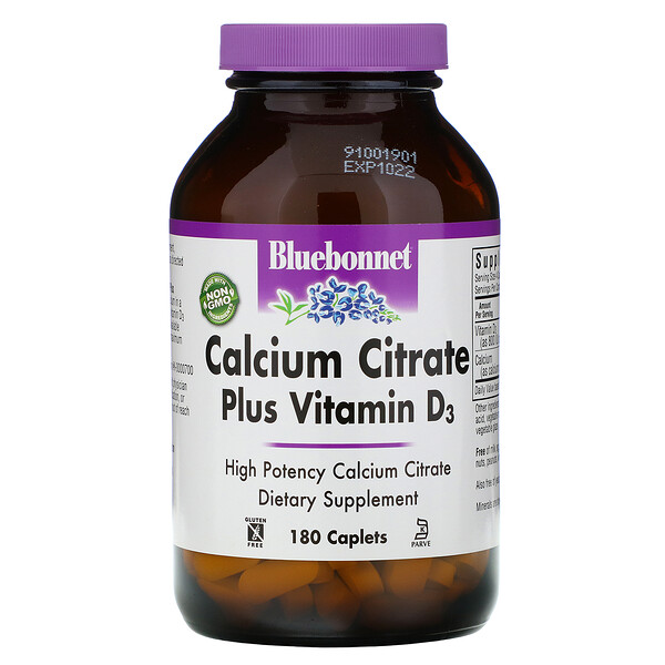 Bluebonnet Nutrition, Calcium Citrate Plus Vitamin D3, 180 Caplets 1 Bluebonnet Nutrition, Calcium Citrate Plus Vitamin D3, 180 Caplets