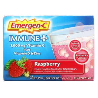Emergen-C, Immune+, Raspberry, 1,000 mg, 30 packets, 0.32 oz (9.2 g) Each