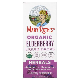 MaryRuth Organics, Organic Elderberry Liquid Drops, Herbals, Blueberry + Raspberry, 1 fl oz (30 ml)