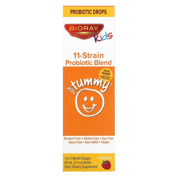 Bioray, Kids, NDF Tummy, 11-Strain Probiotic Blend, Raspberry Flavor, 2 fl oz (60 ml)