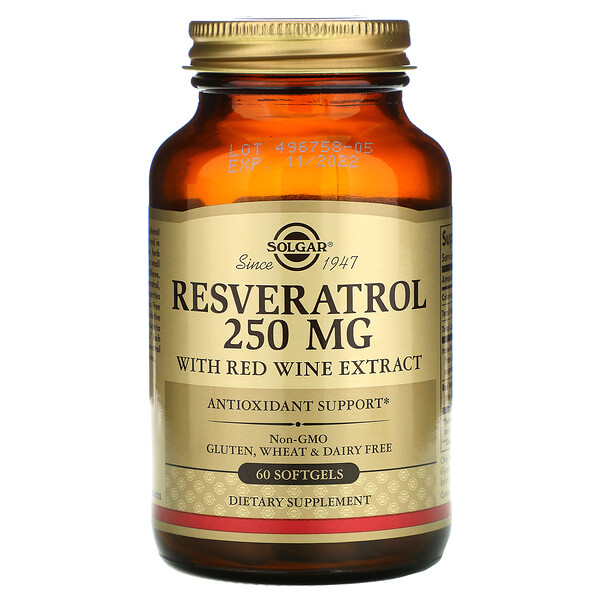 Solgar, Resveratrol, 250 mg, 60 Softgels 1 Solgar, Resveratrol, 250 mg, 60 Softgels