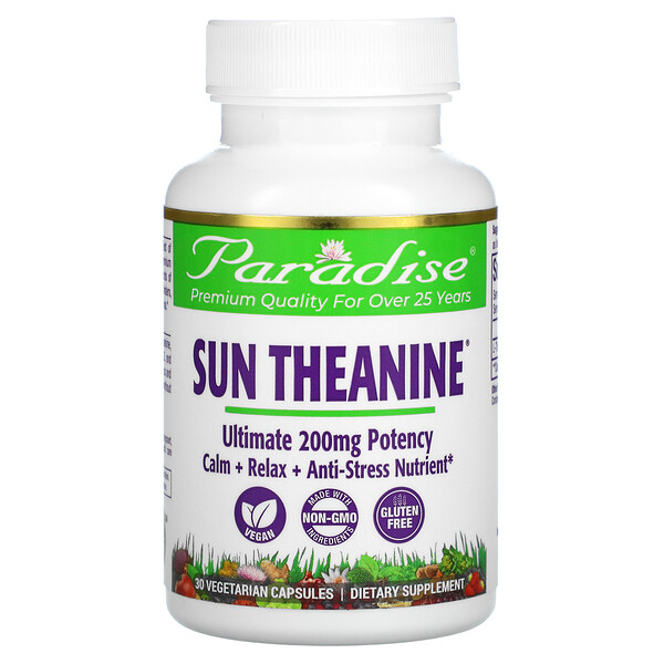 Paradise Herbs, Sun Theanine, 200 mg, 30 Vegetarian Capsules 1 Paradise Herbs, Sun Theanine, 200 mg, 30 Vegetarian Capsules