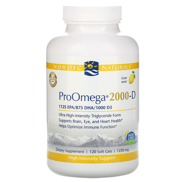 Nordic Naturals, ProOmega 2000-D, Lemon , 1,250 mg, 120 Soft Gels 1 Nordic Naturals, ProOmega 2000-D, Lemon , 1,250 mg, 120 Soft Gels