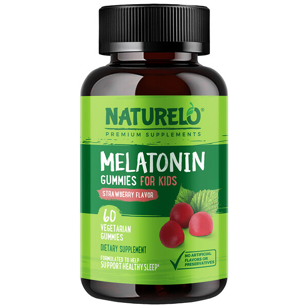 NATURELO, Melatonin Gummies For Kids, Strawberry, 60 Vegetarian Gummies 1 NATURELO, Melatonin Gummies For Kids, Strawberry, 60 Vegetarian Gummies