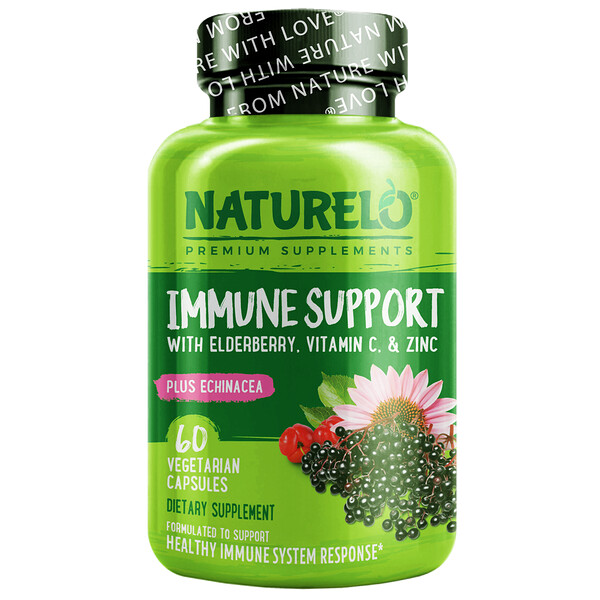 NATURELO, Immune Support with Elderberry, Vitamin C & Zinc plus Echinacea, 60 Vegetarian Capsules 1 NATURELO, Immune Support with Elderberry, Vitamin C & Zinc plus Echinacea, 60 Vegetarian Capsules