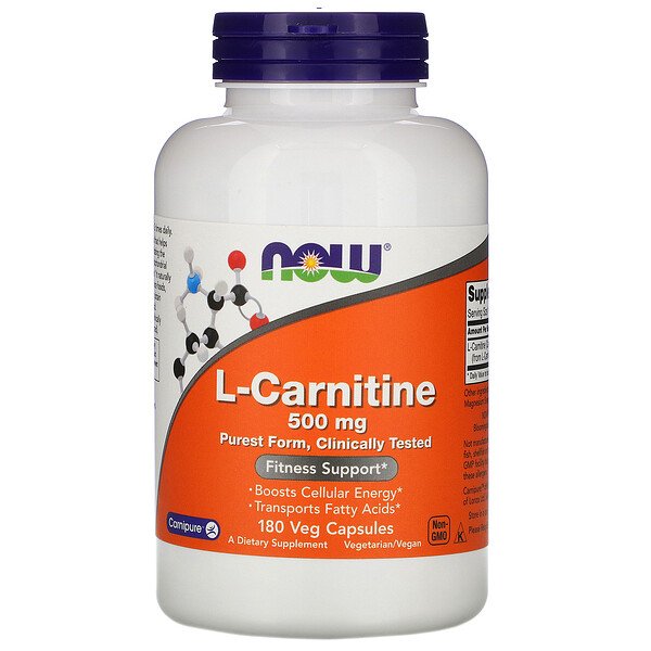 NOW Foods, L-Carnitine, 500 mg, 180 Veg Capsules 1 NOW Foods, L-Carnitine, 500 mg, 180 Veg Capsules
