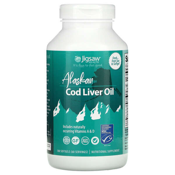 Jigsaw Health, Alaskan Cod Liver Oil, 180 Softgels 1 Jigsaw Health, Alaskan Cod Liver Oil, 180 Softgels