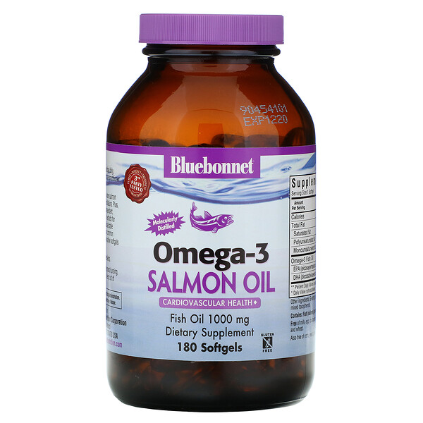 Bluebonnet Nutrition, Natural Omega-3 Salmon Oil, 1,000 mg, 180 Softgels