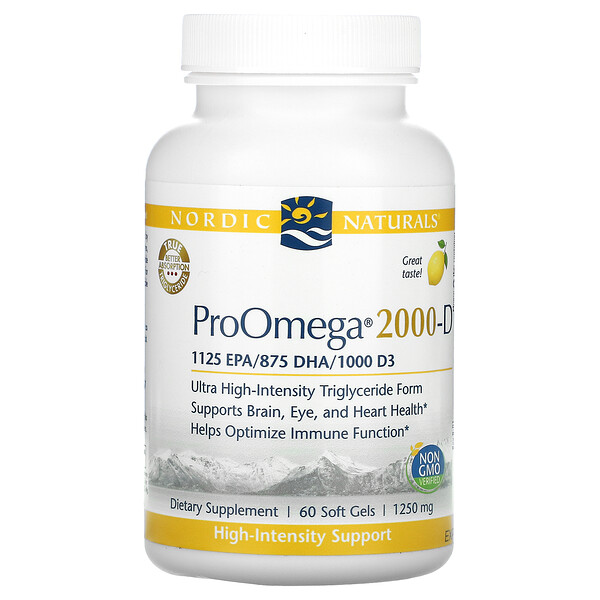 Nordic Naturals, ProOmega 2000-D, Lemon, 1250 mg, 60 Soft Gels 1 Nordic Naturals, ProOmega 2000-D, Lemon, 1250 mg, 60 Soft Gels