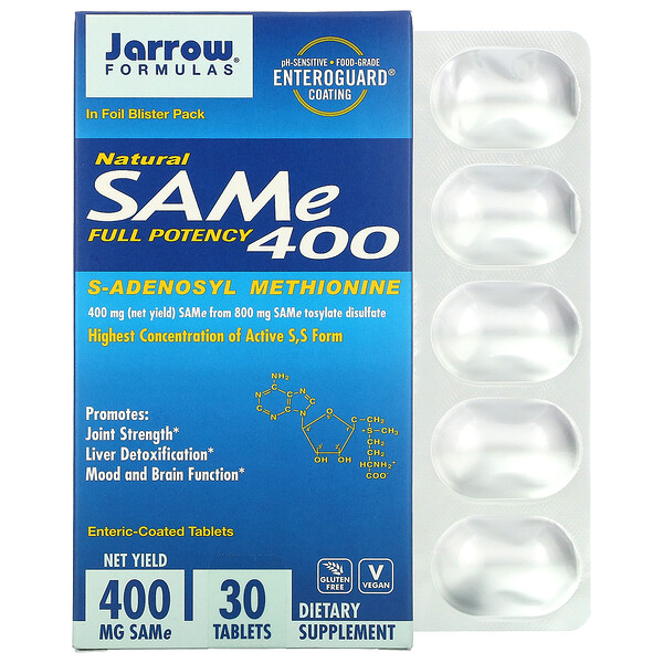 Jarrow Formulas, Natural SAM-e (S-Adenosyl-L-Methionine) 400, 400 mg, 30 Enteric-Coated Tablets 1 Jarrow Formulas, Natural SAM-e (S-Adenosyl-L-Methionine) 400, 400 mg, 30 Enteric-Coated Tablets