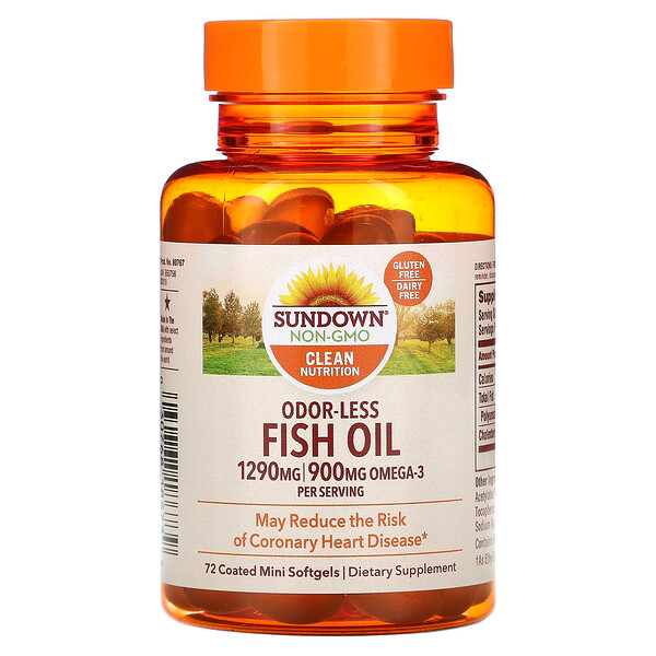 Sundown Naturals, Odor-Less Fish Oil, 645 mg, 72 Coated Mini Softgels 1 Sundown Naturals, Odor-Less Fish Oil, 645 mg, 72 Coated Mini Softgels
