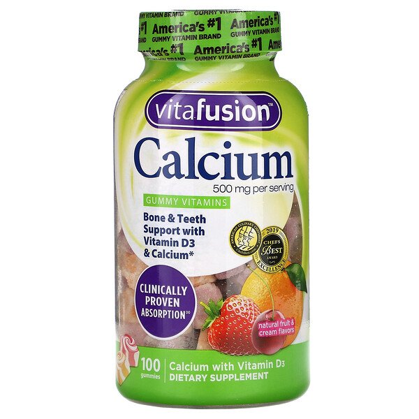 VitaFusion, Calcium, Natural Fruit & Cream Flavors, 250 mg, 100 Gummies 1 VitaFusion, Calcium, Natural Fruit & Cream Flavors, 250 mg, 100 Gummies