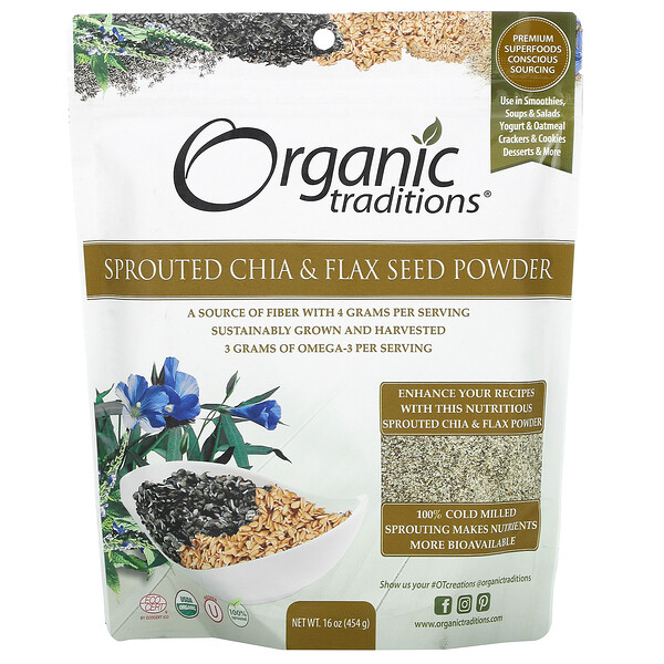 Organic Traditions, Sprouted Chia & Flax Seed Powder, 16 oz (454 g