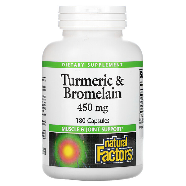 Natural Factors, Turmeric & Bromelain, 450 mg, 180 Capsules 1 Natural Factors, Turmeric & Bromelain, 450 mg, 180 Capsules