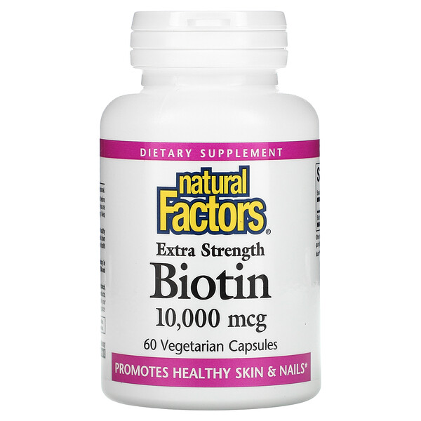 Natural Factors, Extra Strength Biotin, 10,000 mcg, 60 Vegetarian Capsules 1 Natural Factors, Extra Strength Biotin, 10,000 mcg, 60 Vegetarian Capsules