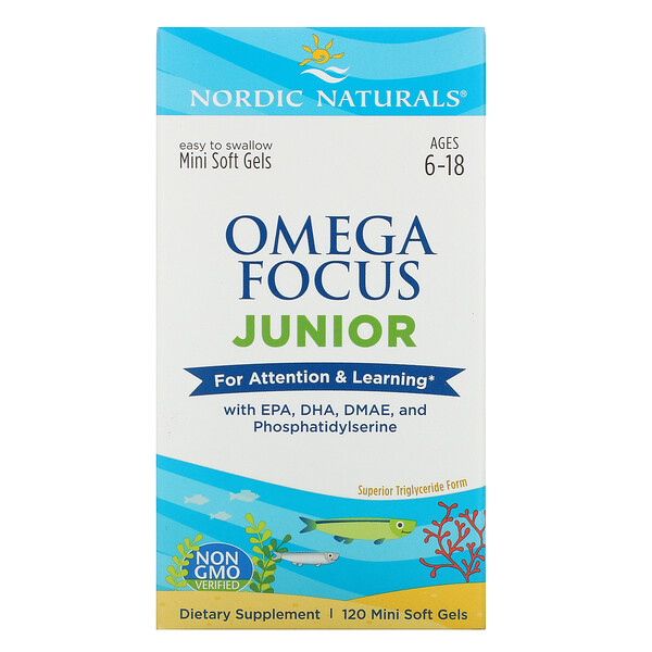 Nordic Naturals, Omega Focus Junior, Ages 6-18, 120 Mini Soft Gels 1 Nordic Naturals, Omega Focus Junior, Ages 6-18, 120 Mini Soft Gels