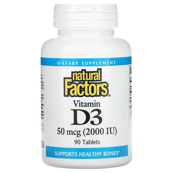 Natural Factors, Vitamin D3, 50 mcg (2,000 IU), 90 Tablets 1 Natural Factors, Vitamin D3, 50 mcg (2,000 IU), 90 Tablets
