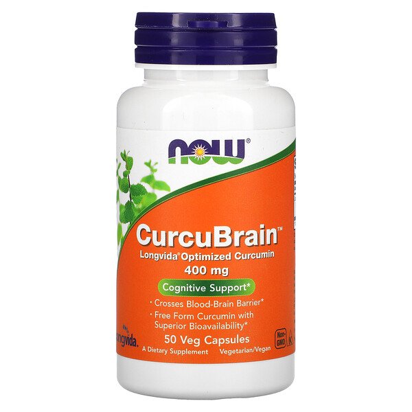 NOW Foods, CurcuBrain, Cognitive Support, 400 mg, 50 Veg Capsules 1 NOW Foods, CurcuBrain, Cognitive Support, 400 mg, 50 Veg Capsules