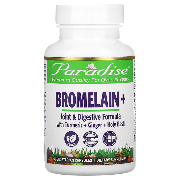 Paradise Herbs, Bromelain+, 60 Vegetarian Capsules 1 Paradise Herbs, Bromelain+, 60 Vegetarian Capsules