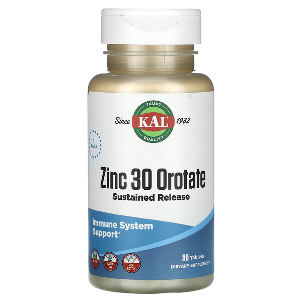 KAL, Zinc 30 Orotate, Sustained Release, 90 Tablets 1 KAL, Zinc 30 Orotate, Sustained Release, 90 Tablets