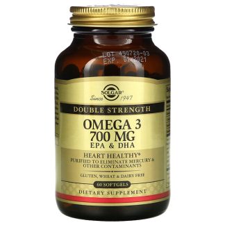 Solgar, Omega-3, EPA & DHA, Double Strength, 700 mg, 60 Softgels