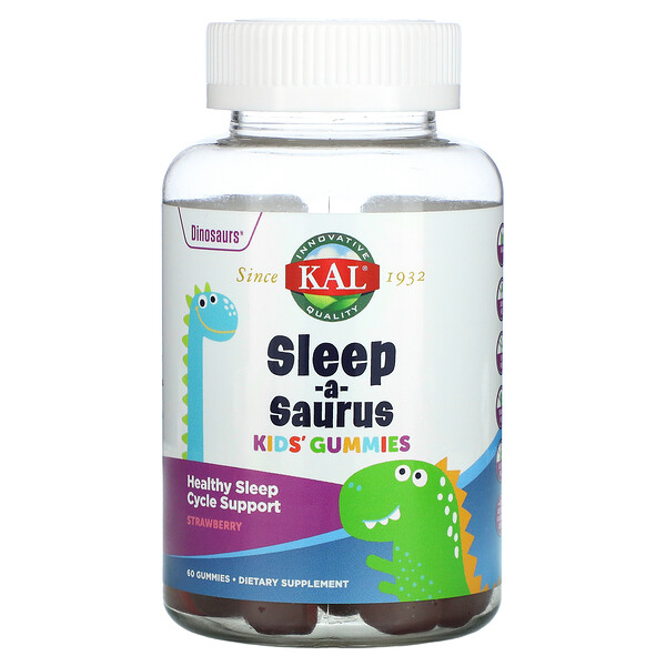 KAL, Dinosaurs, Sleep-a-Saurus Kid's Gummies, Strawberry, 60 Gummies 1 KAL, Dinosaurs, Sleep-a-Saurus Kid's Gummies, Strawberry, 60 Gummies