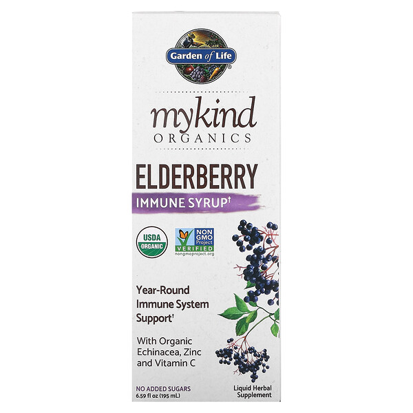 Garden of Life, MyKind Organics, Elderberry Immune Syrup, 6 Garden of Life, MyKind Organics, Elderberry Immune Syrup, 6.59 fl oz (195 ml)