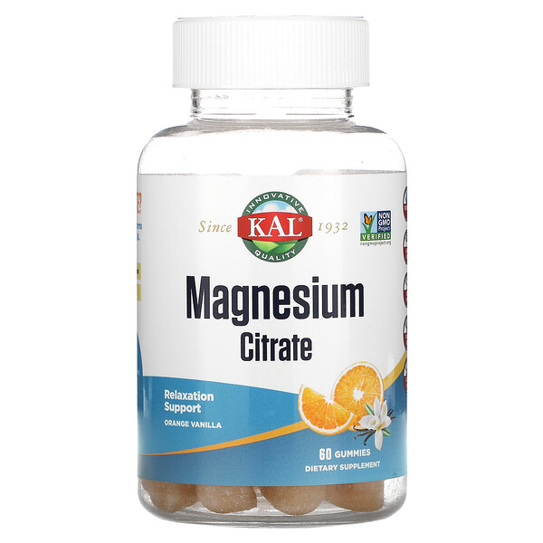 KAL, Magnesium Citrate, Orange Vanilla, 60 Gummies 1 KAL, Magnesium Citrate, Orange Vanilla, 60 Gummies