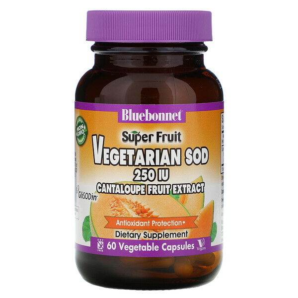 Bluebonnet Nutrition, Super Fruit, Vegetarian SOD, Cantaloupe Fruit Extract, 250 IU, 60 Vegetable Capsules 1 Bluebonnet Nutrition, Super Fruit, Vegetarian SOD, Cantaloupe Fruit Extract, 250 IU, 60 Vegetable Capsules