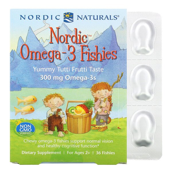Nordic Naturals, Nordic Omega-3 Fishies, For Ages 2+, Yummy Tutti Frutti Taste, 300 mg, 36 Fishies 1 Nordic Naturals, Nordic Omega-3 Fishies, For Ages 2+, Yummy Tutti Frutti Taste, 300 mg, 36 Fishies