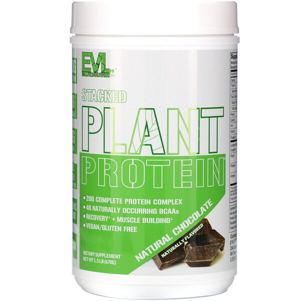 EVLution Nutrition, Stacked Plant Protein, Natural Chocolate, 1 EVLution Nutrition, Stacked Plant Protein, Natural Chocolate, 1.5 lb (670 g)