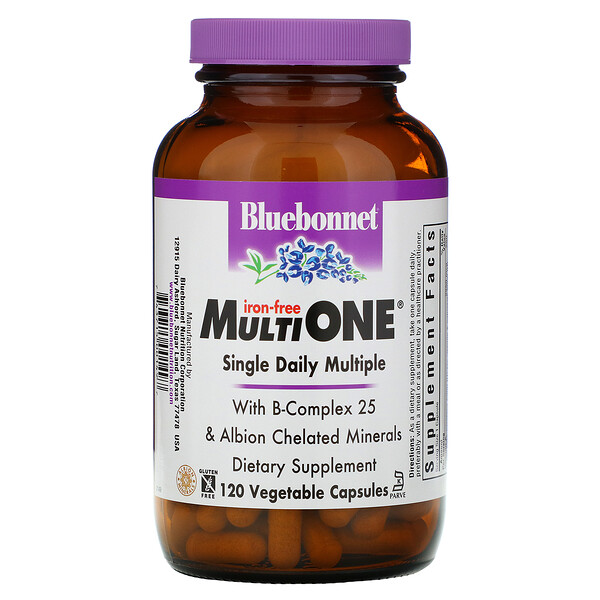 Bluebonnet Nutrition, Multi One, Single Daily Multiple, Iron-Free, 120 Vegetable Capsules 1 Bluebonnet Nutrition, Multi One, Single Daily Multiple, Iron-Free, 120 Vegetable Capsules